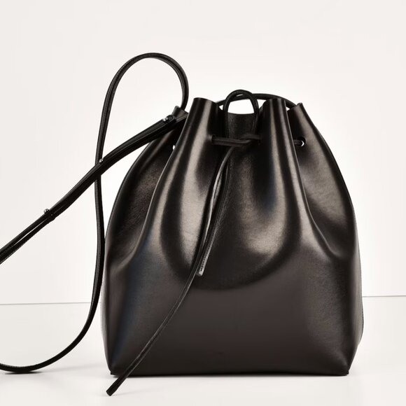 Black Leather Bucket Bag with Red Interior (inspired by Mansur Gavriel)